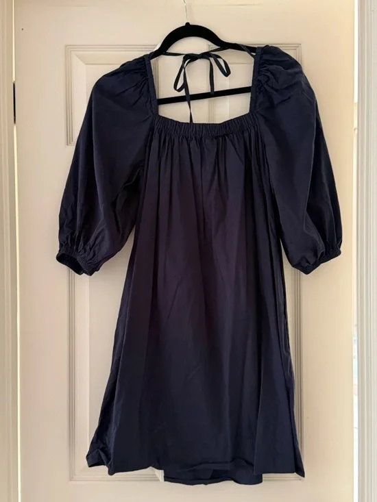 Madewell Navy Square-Neck Puff-Sleeve Mini Dress - Picture 4 of 5